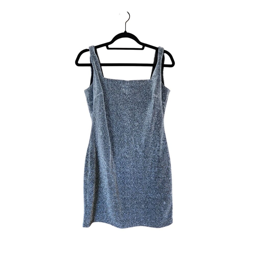 Lulus Silver Glitter Mini Dress L Square Neck Sleeveless Party Cocktail Wear